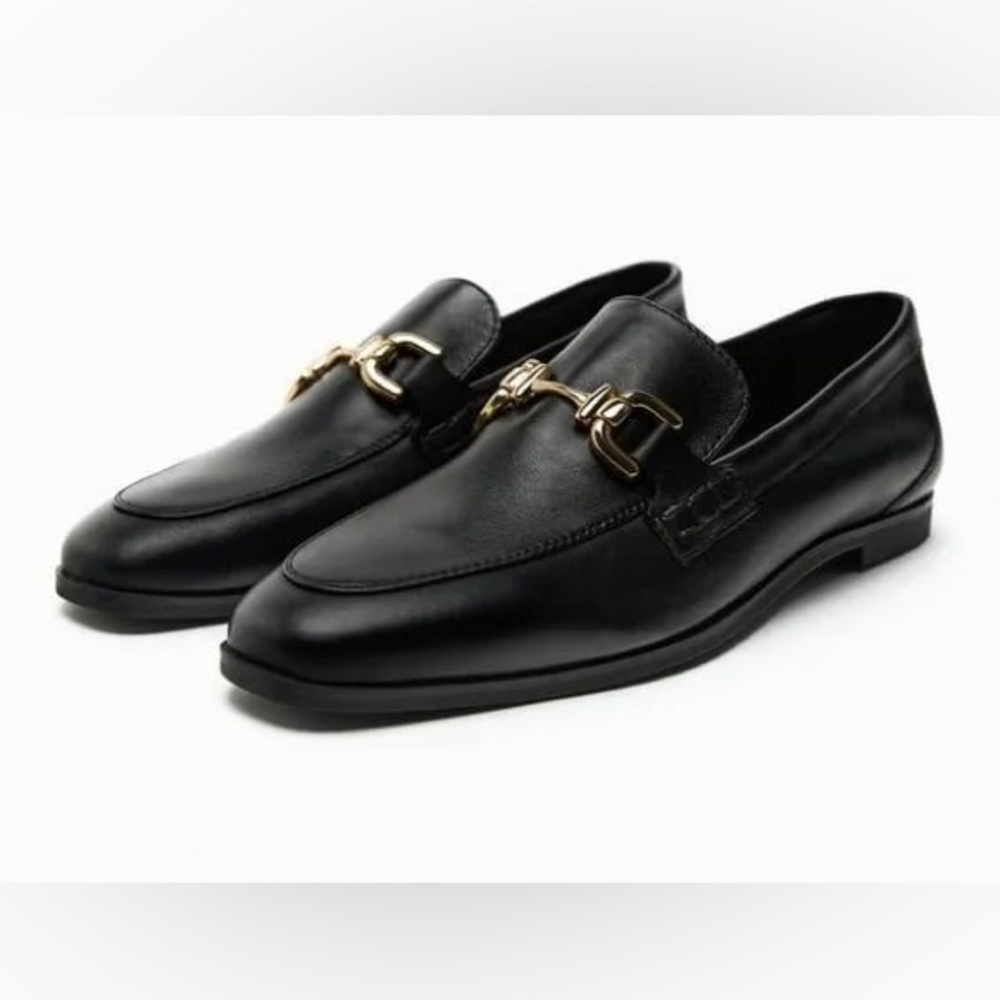 Zara Soft Leather Buckle Loafers